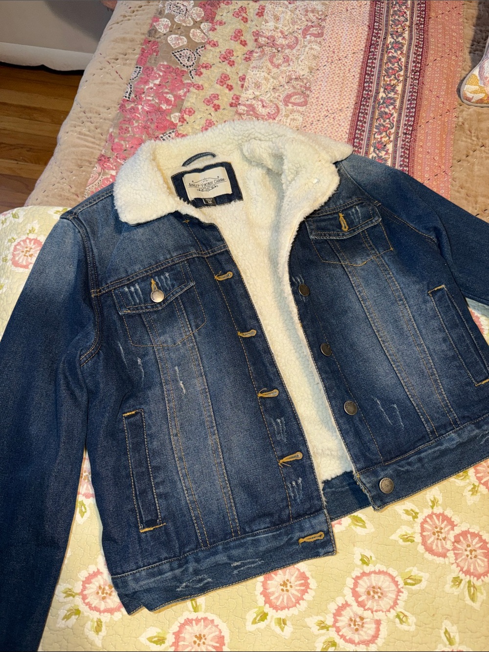 Ashley Vintage Charm Womens Denim Sherpa Jacket - Blue